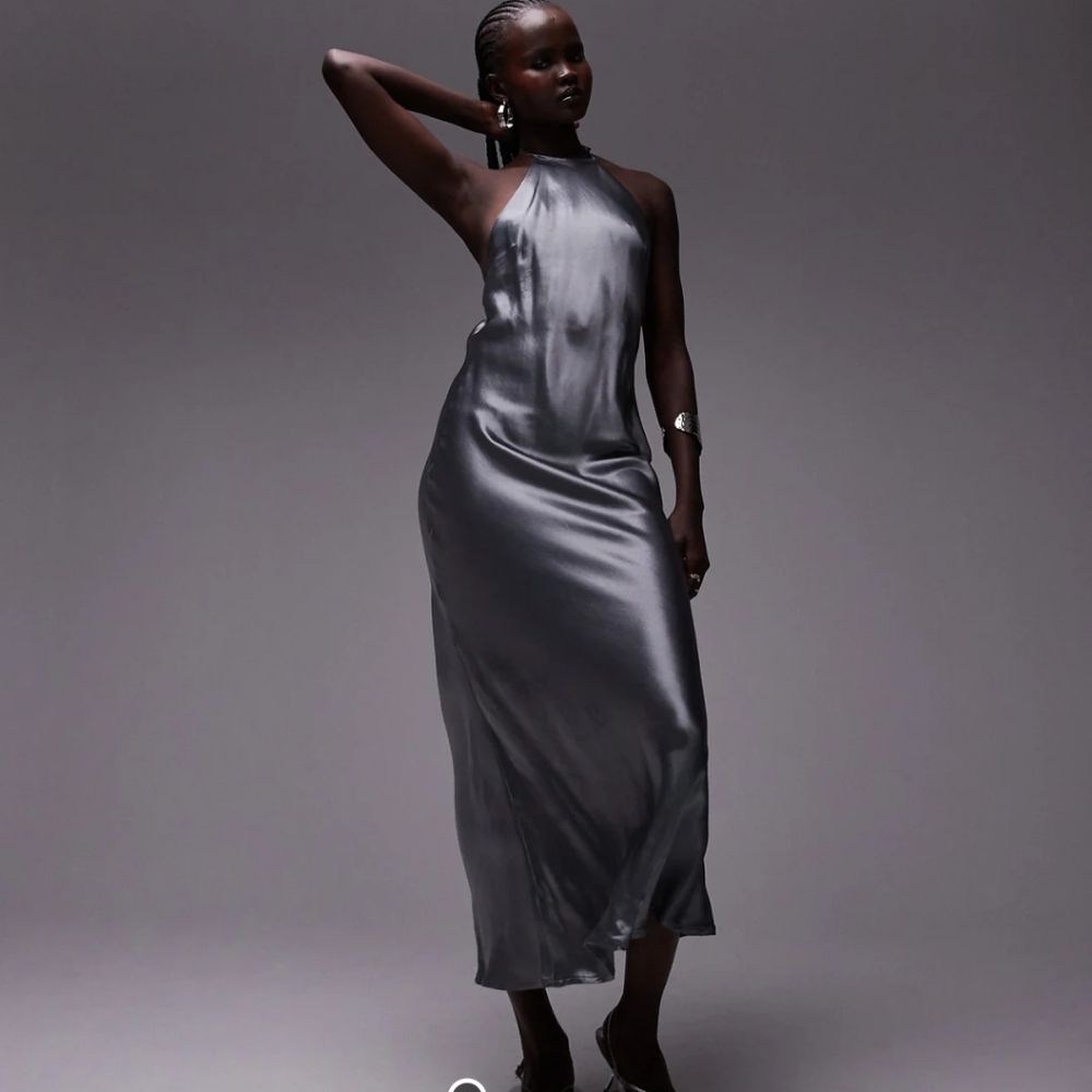 Gray Asymmetrical Slip Midi Dress for Night Out